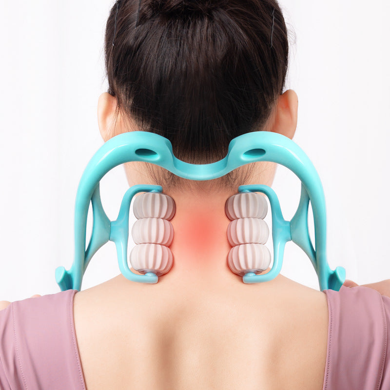 ZyraBeauty Multifunctional 6-Wheel Neck Massager – Manual Roller with Bonus Jade Scraper