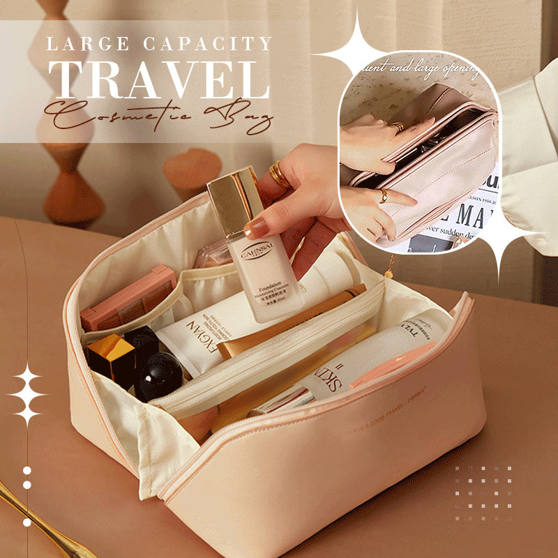 ZyraBeauty Large Capacity Travel Cosmetic Bag – Multifunction Toiletry Organizer for Women, Waterproof PU Leather Makeup Storage Case
