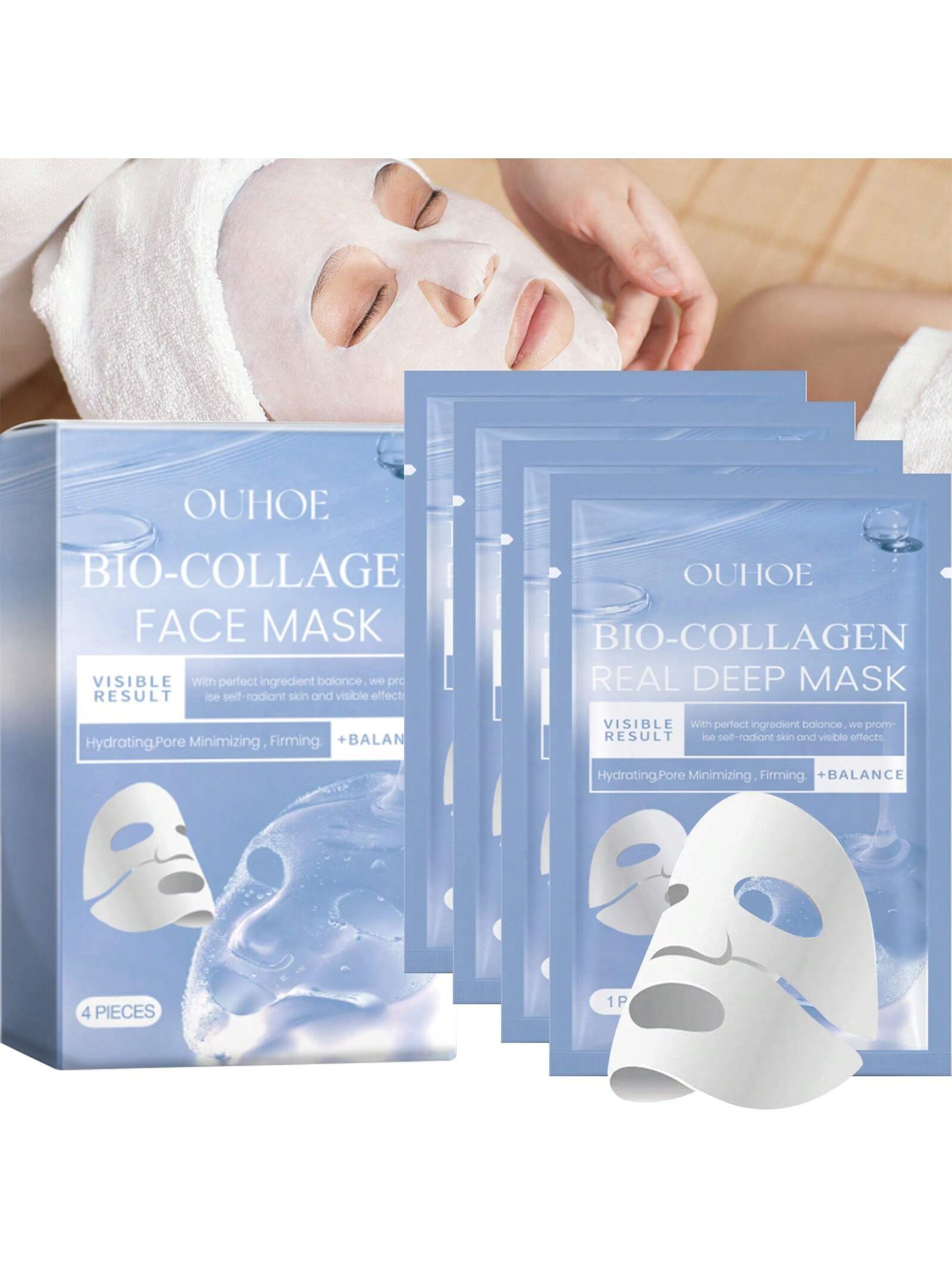 ZyraBeauty 4PCS Bio-Collagen Glow Mask Overnight – Korean Deep Hydrating & Firming Hydrogel Mask for All Skin Types with Pure Collagen Films