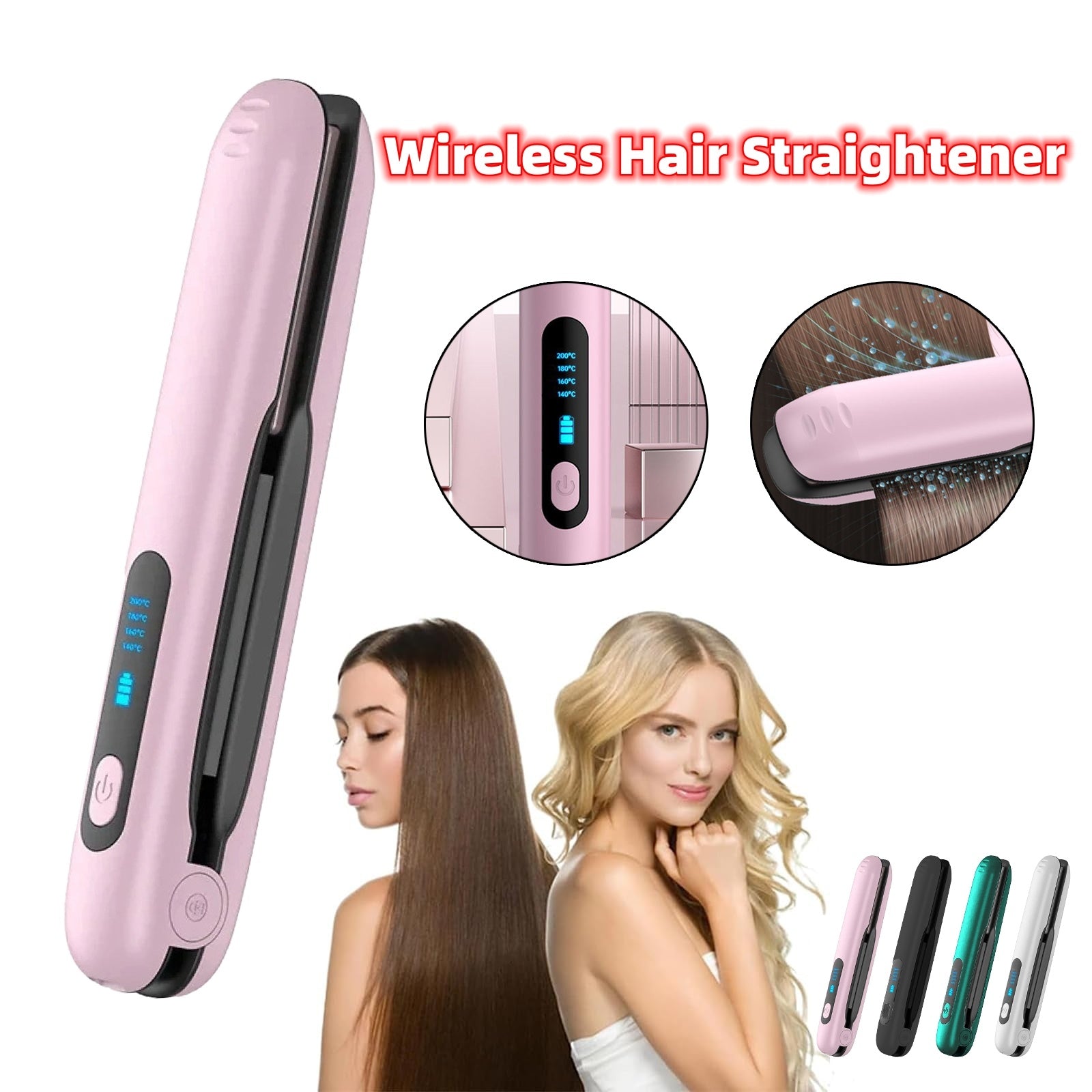 ZyraBeauty Wireless Hair Straightener & Curler – 2-in-1 USB Rechargeable 5000mAh Cordless Flat Iron, 4 Temp Levels
