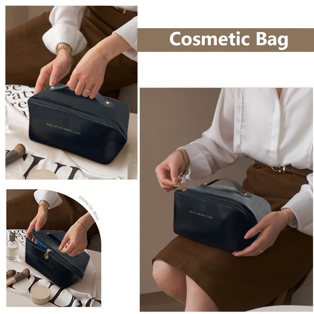 ZyraBeauty Large Capacity Travel Cosmetic Bag – Multifunction Toiletry Organizer for Women, Waterproof PU Leather Makeup Storage Case