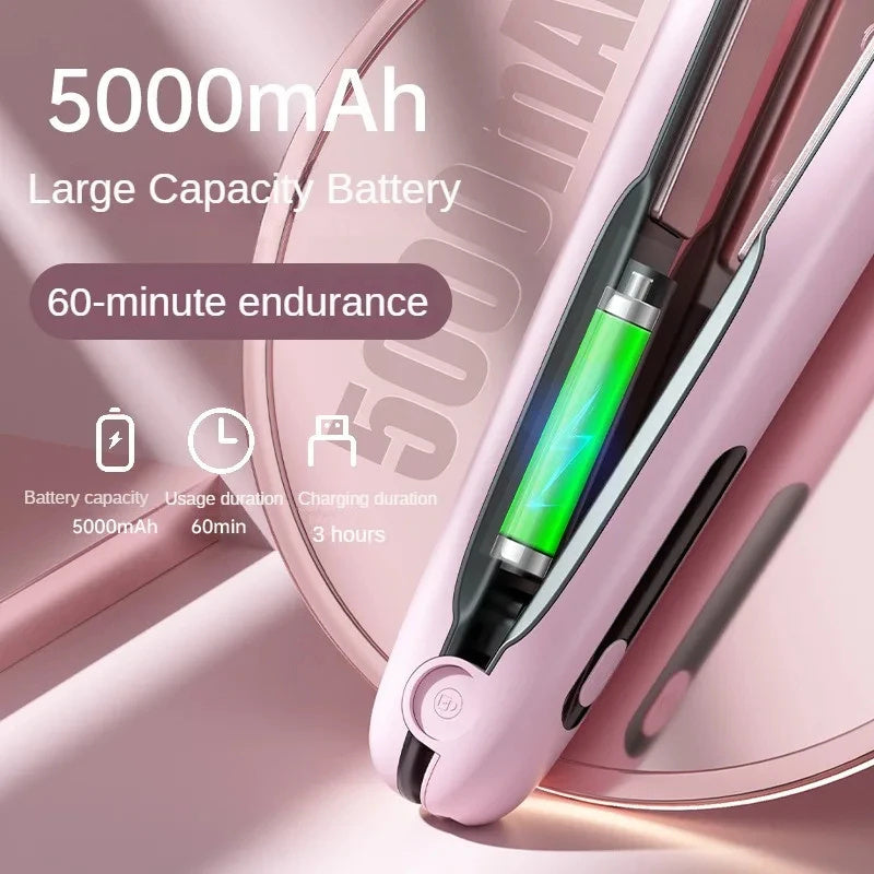 ZyraBeauty Wireless Hair Straightener & Curler – 2-in-1 USB Rechargeable 5000mAh Cordless Flat Iron, 4 Temp Levels