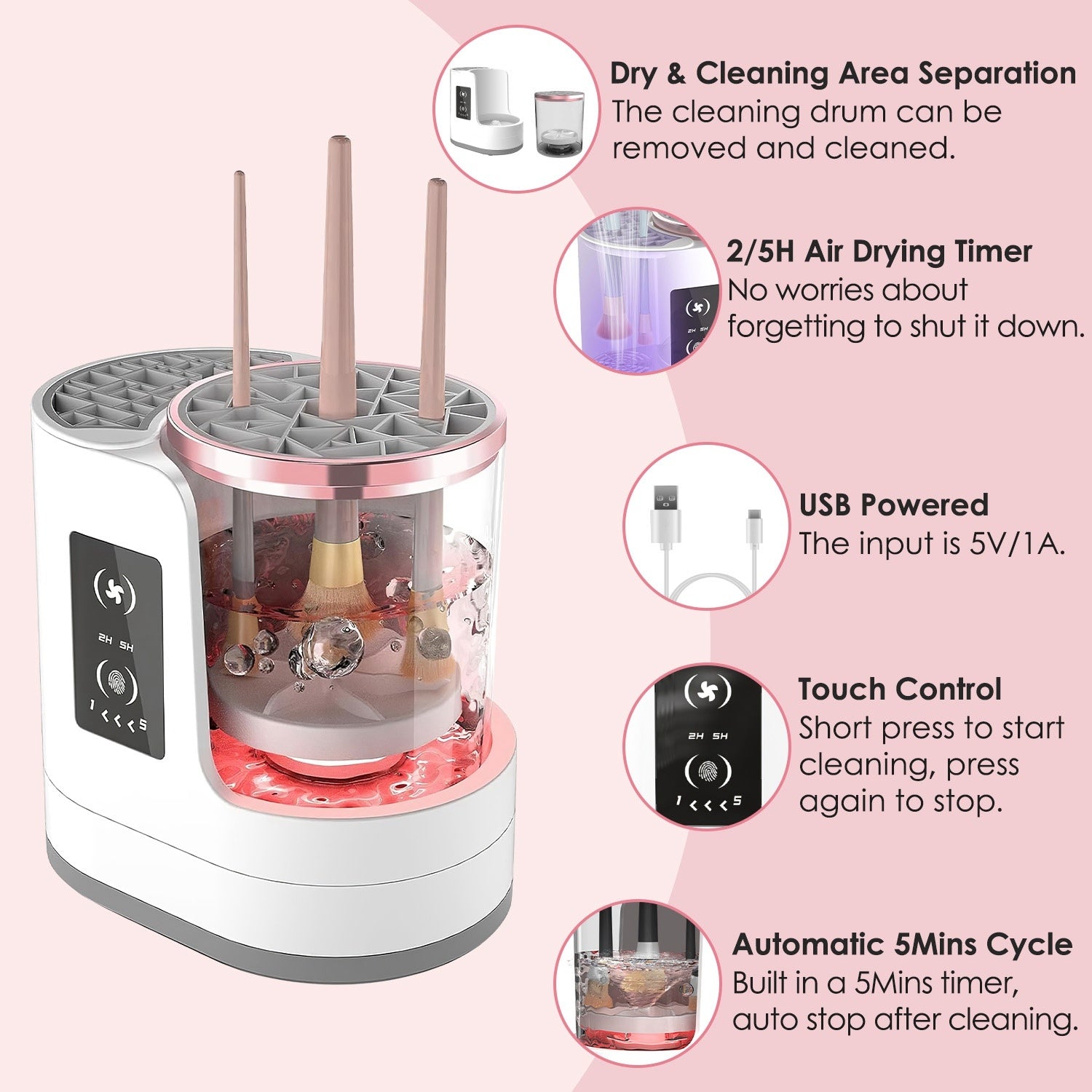 ZyraBeauty 4-in-1 Electric Makeup Brush Cleaner with UV Disinfection – USB Powered Automatic Machine with Timer & Digital Display for All Brush Types