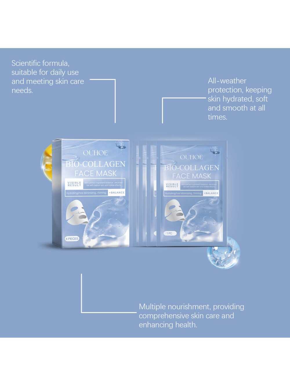 ZyraBeauty 4PCS Bio-Collagen Glow Mask Overnight – Korean Deep Hydrating & Firming Hydrogel Mask for All Skin Types with Pure Collagen Films