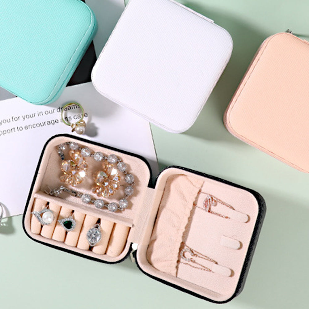 ZyraBeauty 2pcs Portable Leather Jewelry Storage Boxes – Mini PU Travel Organizer Case for Rings, Earrings & Necklaces