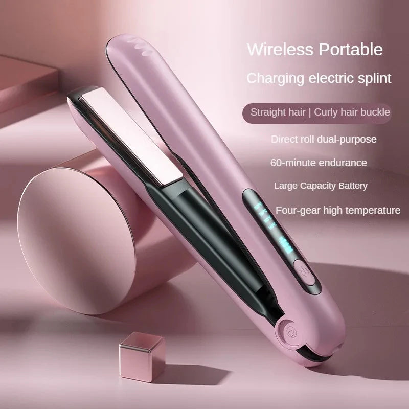 ZyraBeauty Wireless Hair Straightener & Curler – 2-in-1 USB Rechargeable 5000mAh Cordless Flat Iron, 4 Temp Levels