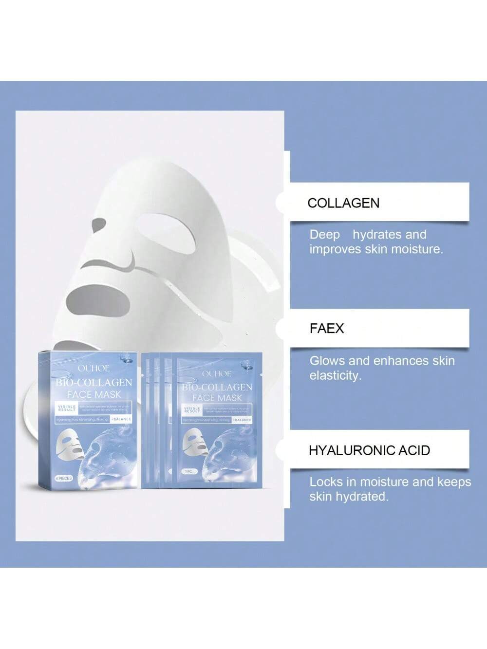 ZyraBeauty 4PCS Bio-Collagen Glow Mask Overnight – Korean Deep Hydrating & Firming Hydrogel Mask for All Skin Types with Pure Collagen Films