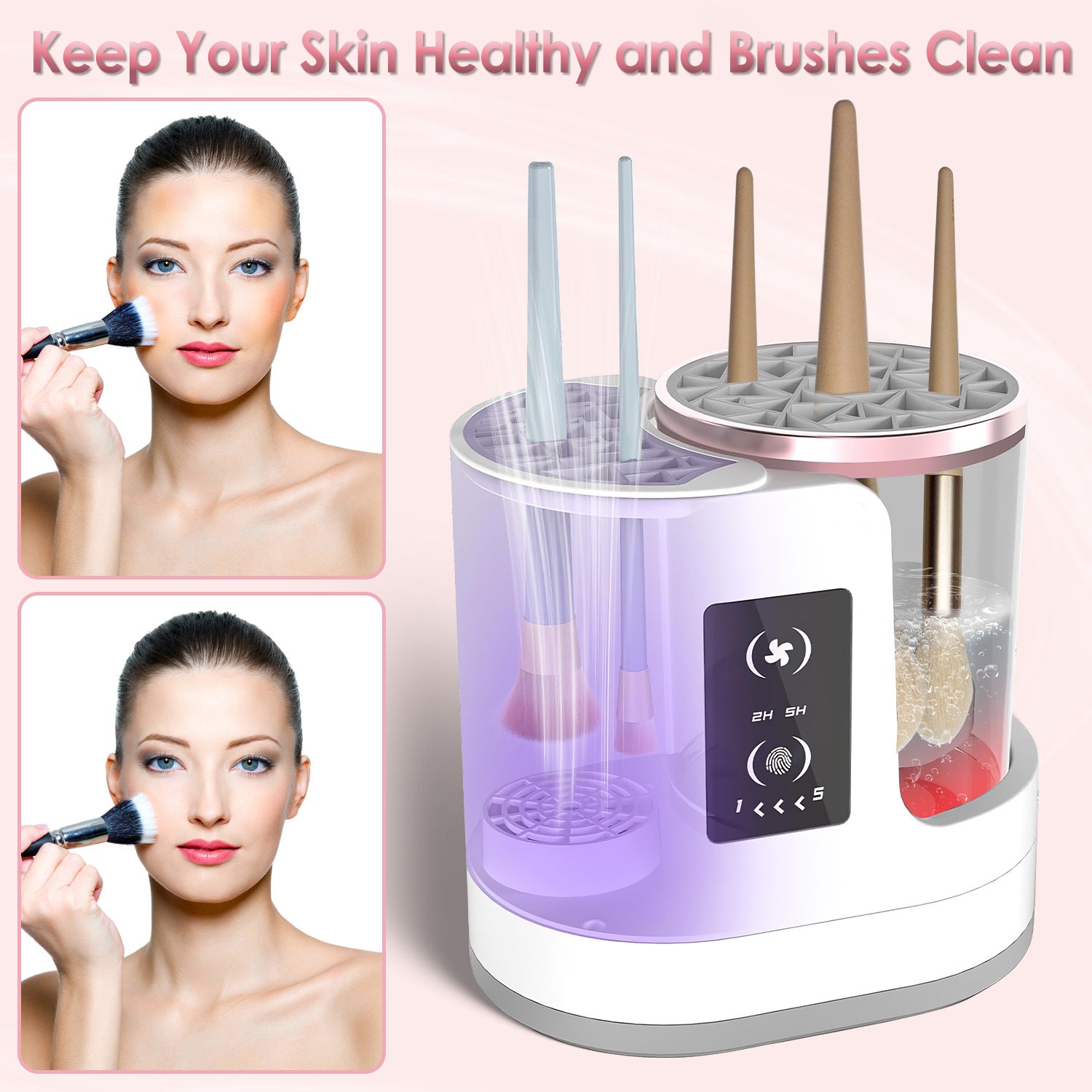 ZyraBeauty 4-in-1 Electric Makeup Brush Cleaner with UV Disinfection – USB Powered Automatic Machine with Timer & Digital Display for All Brush Types