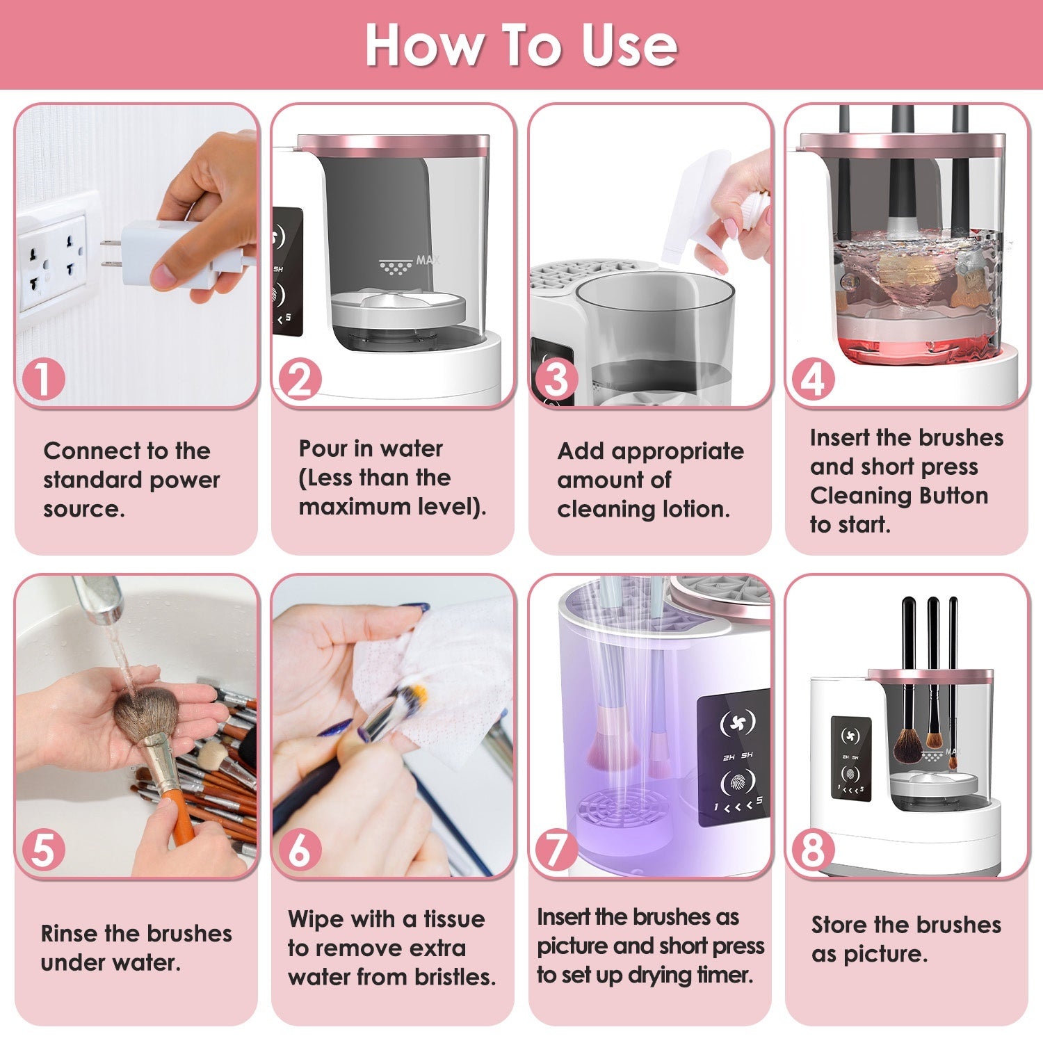 ZyraBeauty 4-in-1 Electric Makeup Brush Cleaner with UV Disinfection – USB Powered Automatic Machine with Timer & Digital Display for All Brush Types