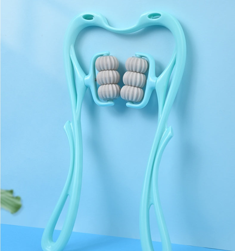 ZyraBeauty Multifunctional 6-Wheel Neck Massager – Manual Roller with Bonus Jade Scraper