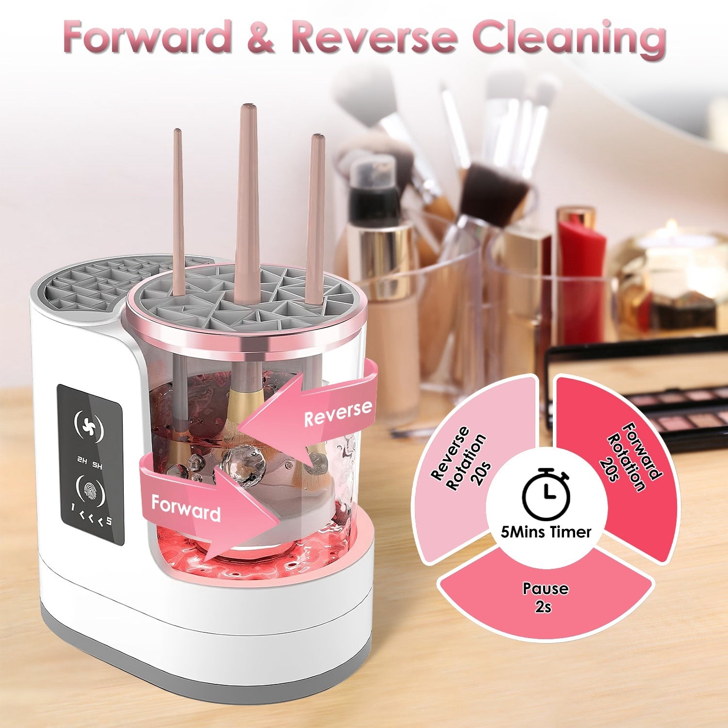 ZyraBeauty 4-in-1 Electric Makeup Brush Cleaner with UV Disinfection – USB Powered Automatic Machine with Timer & Digital Display for All Brush Types