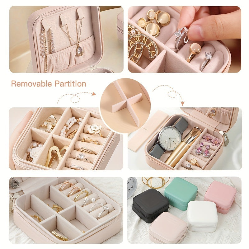 ZyraBeauty 2pcs Portable Leather Jewelry Storage Boxes – Mini PU Travel Organizer Case for Rings, Earrings & Necklaces
