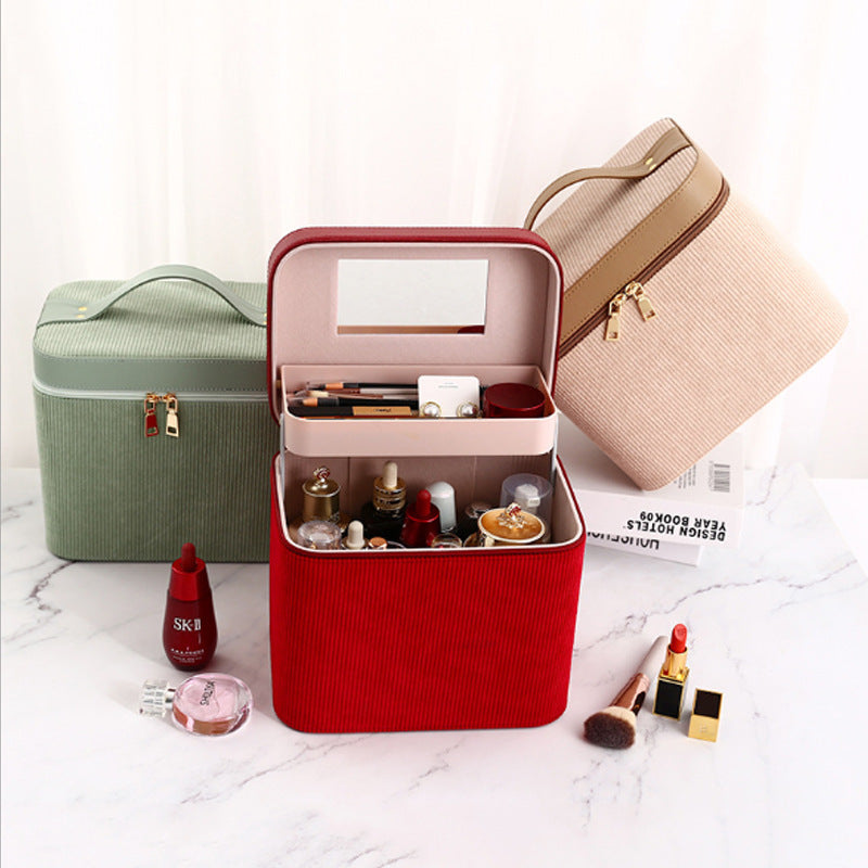 ZyraBeauty Fashion Corduroy Cosmetic Case – Portable Multifunction Makeup Organizer with Zipper | Travel Storage Box (20–35L)