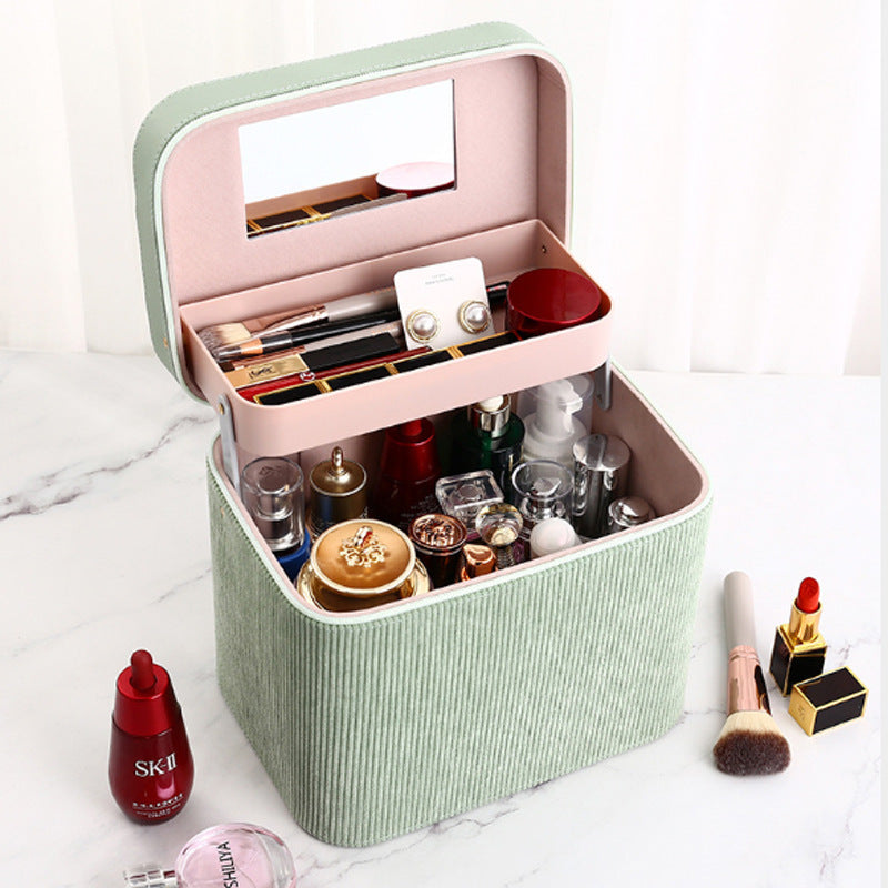 ZyraBeauty Fashion Corduroy Cosmetic Case – Portable Multifunction Makeup Organizer with Zipper | Travel Storage Box (20–35L)