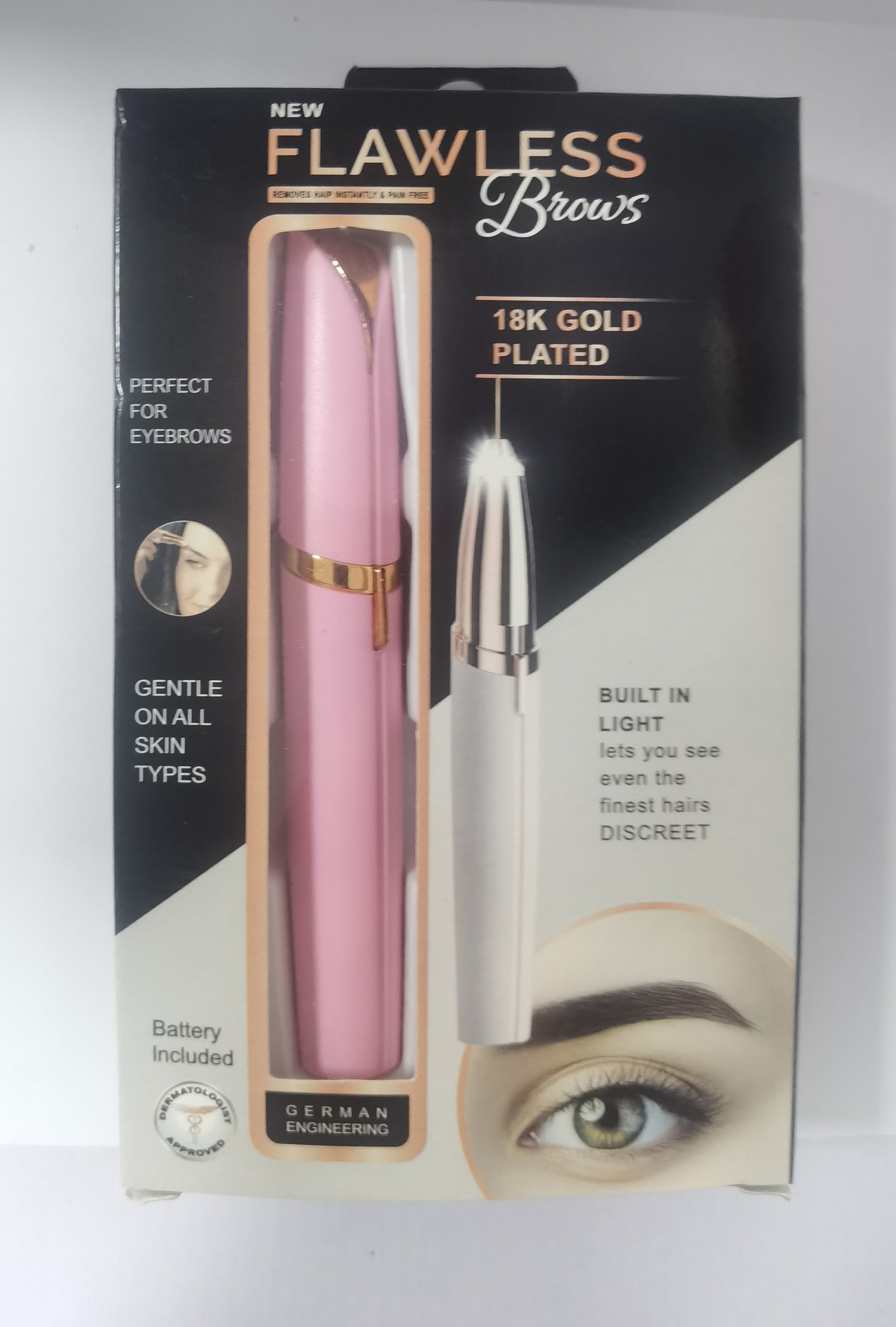 ZyraBeauty Mini Electric Eyebrow Trimmer – Painless Lipstick-Style Razor with LED Light & 18K Gold-Plated Head for Precise, Gentle Hair Removal