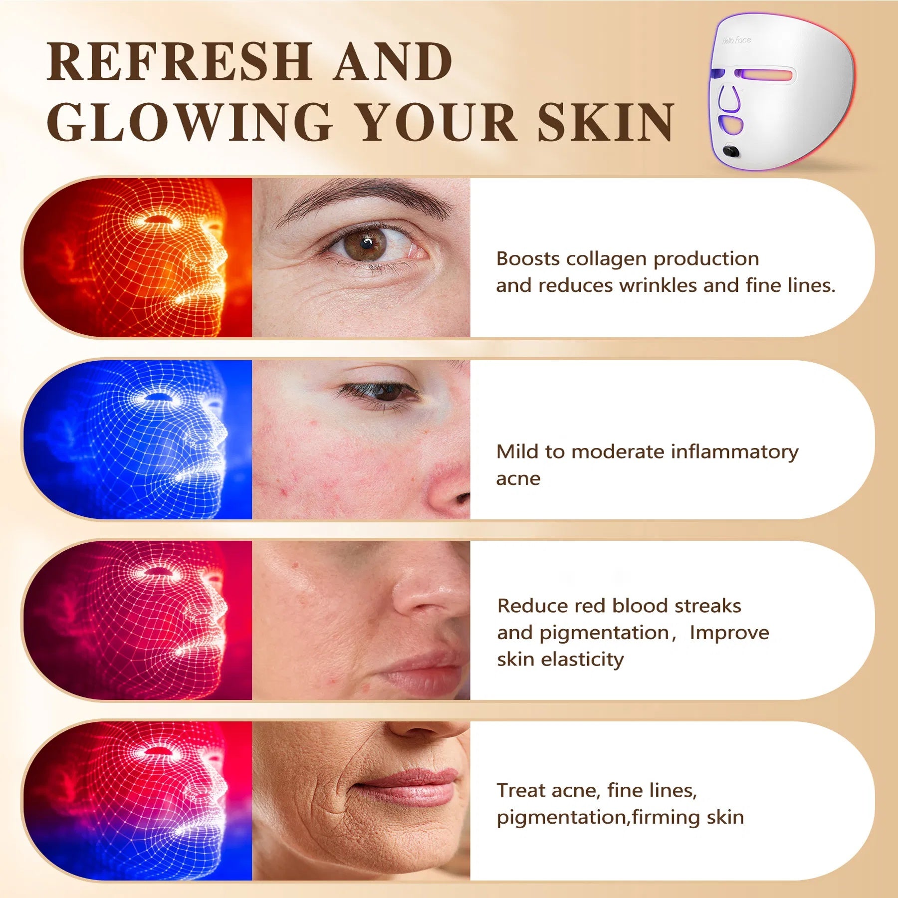 ZyraBeauty LED Face Mask with Red & Blue Light Therapy – Wireless Facial Care Device for Wrinkle Reduction, Acne Treatment & Skin Rejuvenation