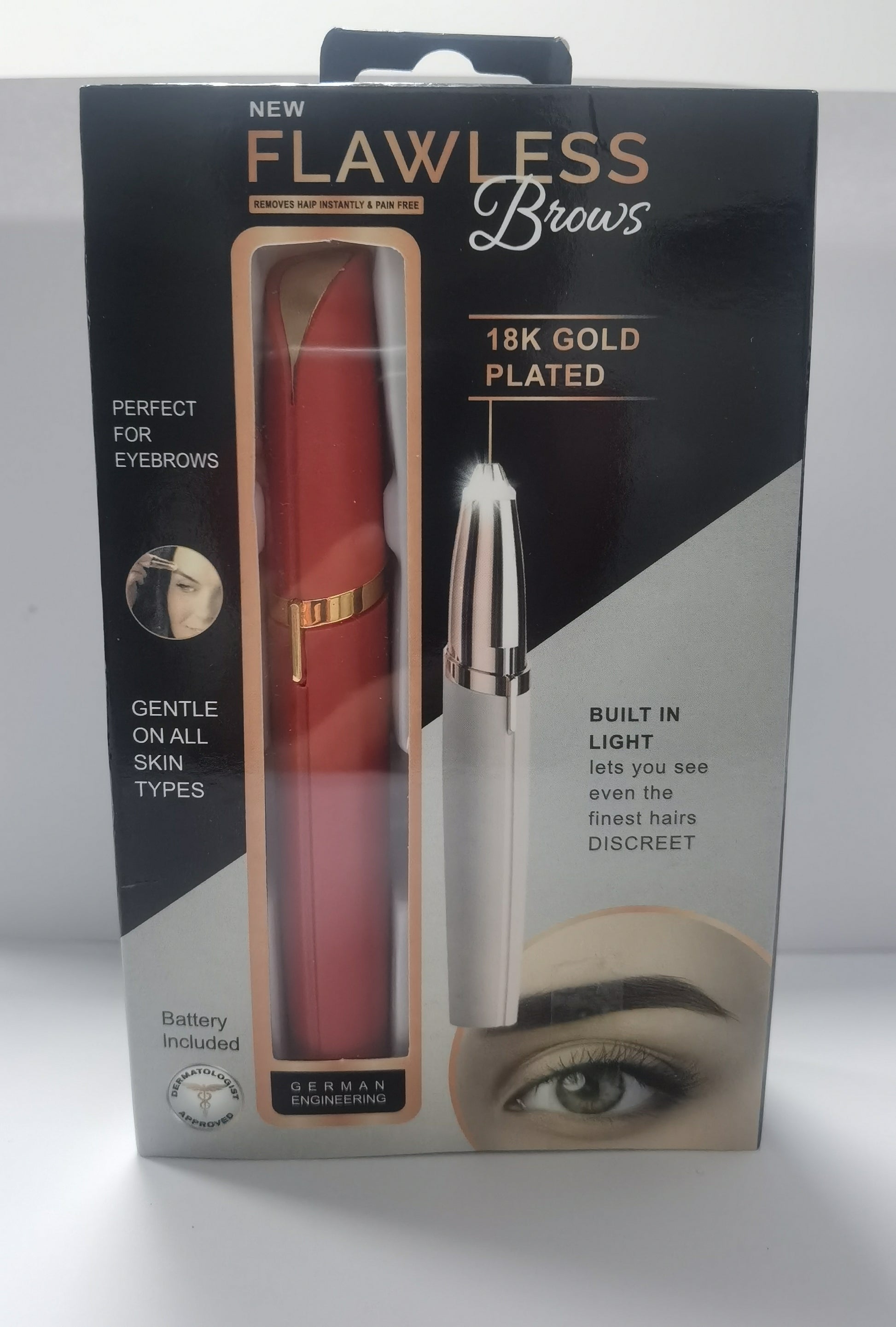 ZyraBeauty Mini Electric Eyebrow Trimmer – Painless Lipstick-Style Razor with LED Light & 18K Gold-Plated Head for Precise, Gentle Hair Removal