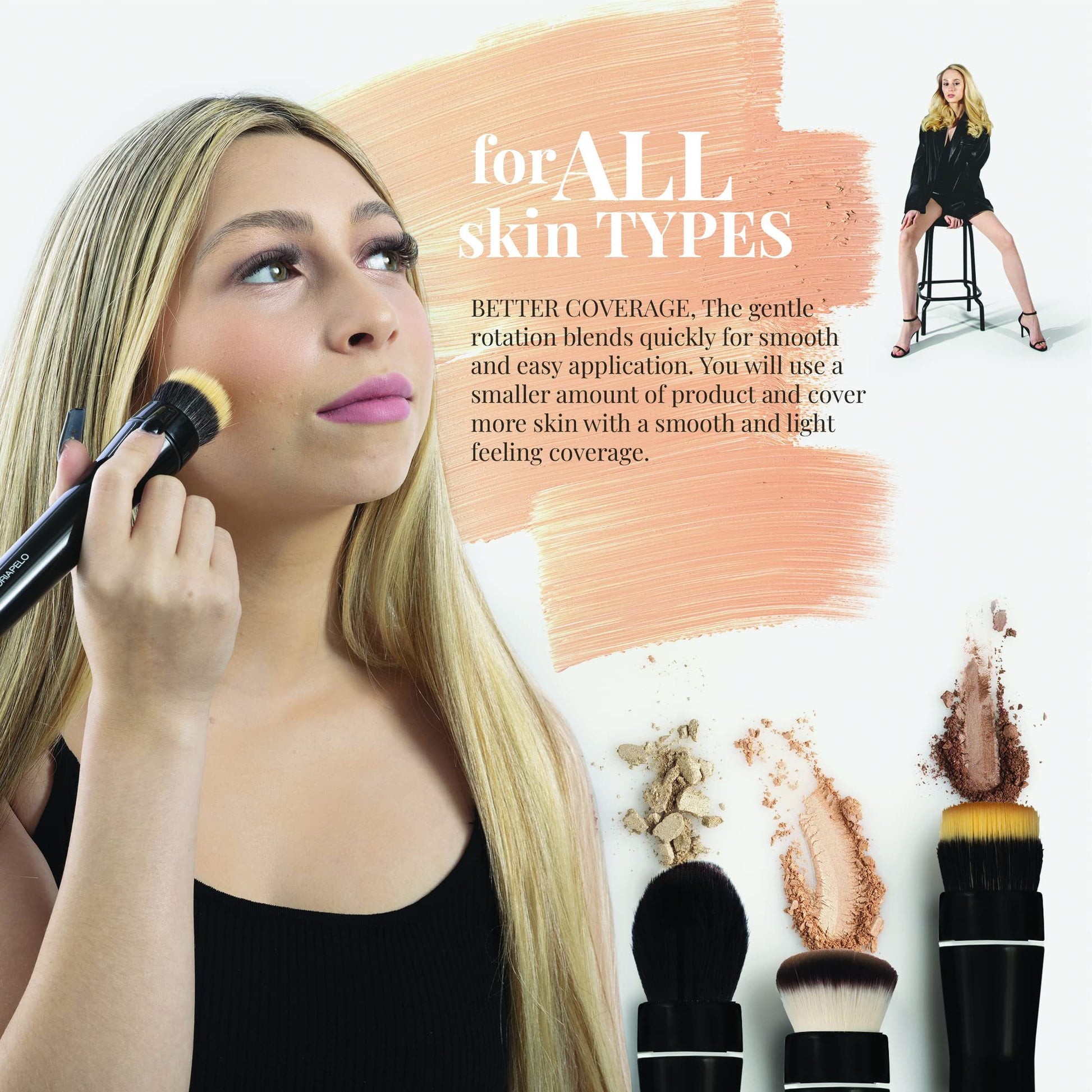 ZyraBeauty Portable Electric Makeup Brush – Rechargeable Travel Cosmetic Tool for Blush, Powder & Foundation with Adjustable Speed & Rotation