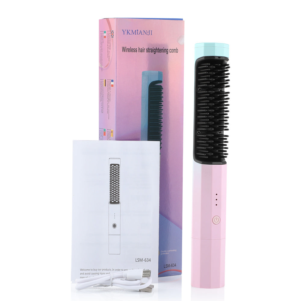 ZyraBeauty Rechargeable Wireless Hair Straightening Combo – Cordless USB Curler & Smoother Brush for Travel, 3 Temp Settings, Anti-Scald Design