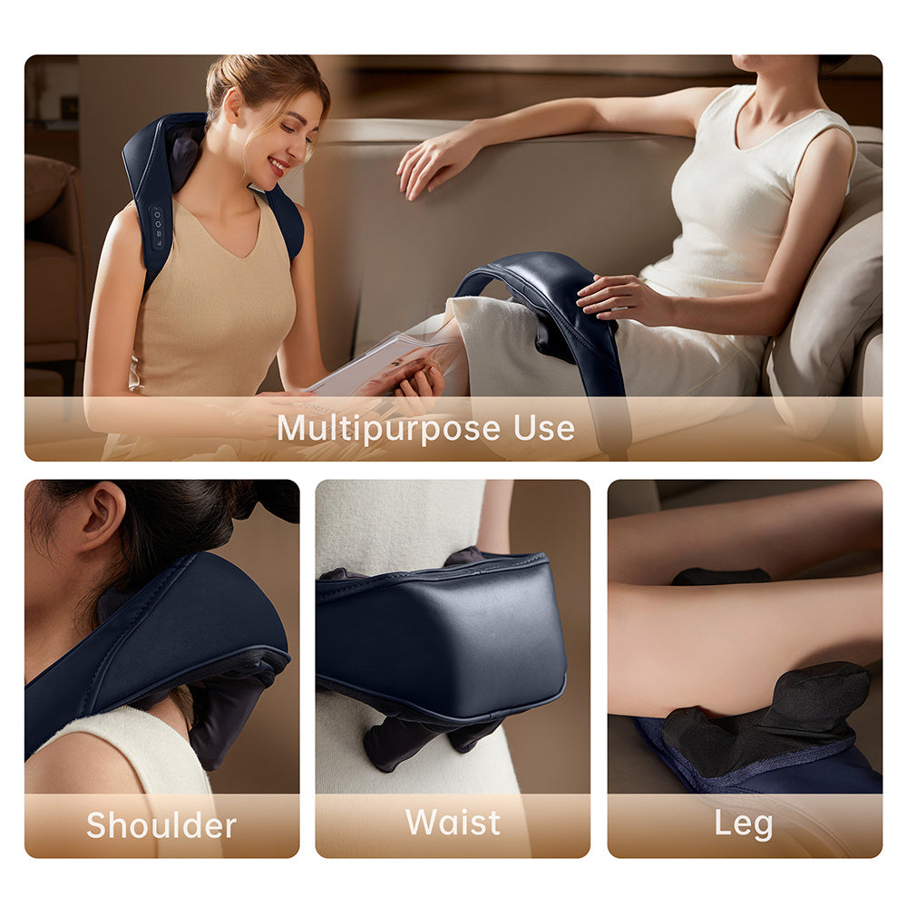 ZyraBeauty Cordless Neck & Back Massager – Deep Tissue Massage with Heat, 6 Heads, Adjustable Intensity