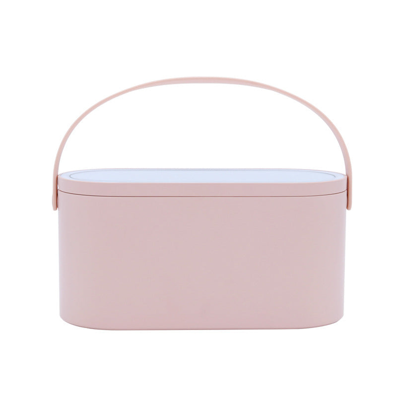 ZyraBeauty Portable LED Makeup Mirror Organizer Box – Touch Sensor Light, Rechargeable, Foldable Desk Storage Case for Travel & Home Use