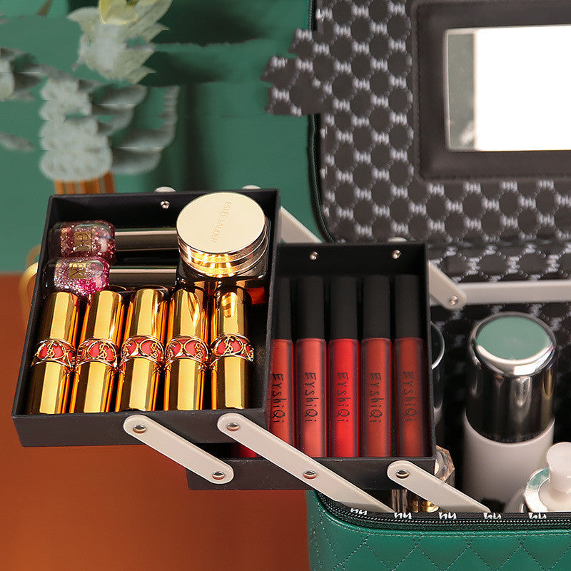 ZyraBeauty Large Capacity Korean Style Cosmetic Storage Box – PU Leather Travel Makeup Case with Multiple Compartments & Handle