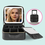 Zyravest Professional Black Makeup Case with LED Light – Portable Cosmetic Storage Box with Mirror, Organizers & USB Charging