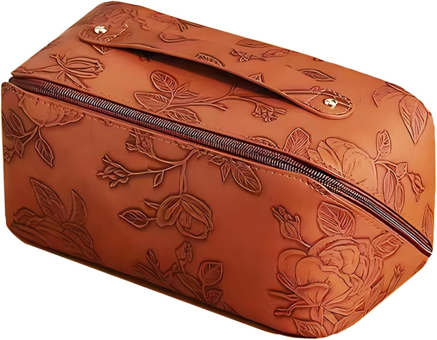 ZyraBeauty Embossed Leather Makeup Bag – Elegant PU Cosmetic Organizer Pouch for Daily Use or Wholesale Bulk Orders