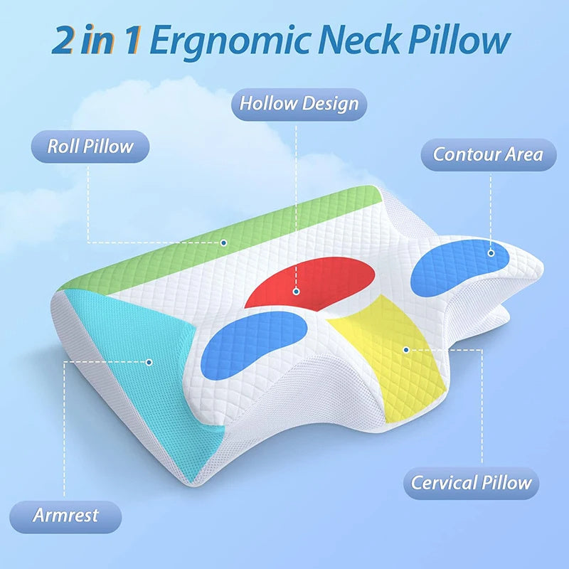ZyraBeauty 2-in-1 Memory Foam Cervical Pillow – Ergonomic Contour Neck Pillow with Washable Cover