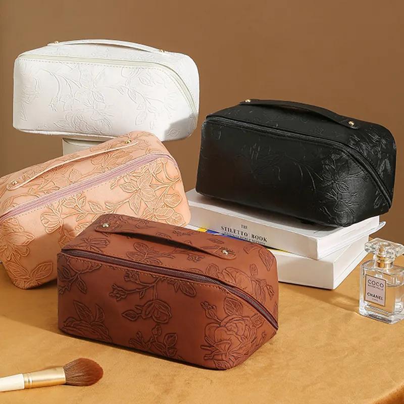 ZyraBeauty Embossed Leather Makeup Bag – Elegant PU Cosmetic Organizer Pouch for Daily Use or Wholesale Bulk Orders
