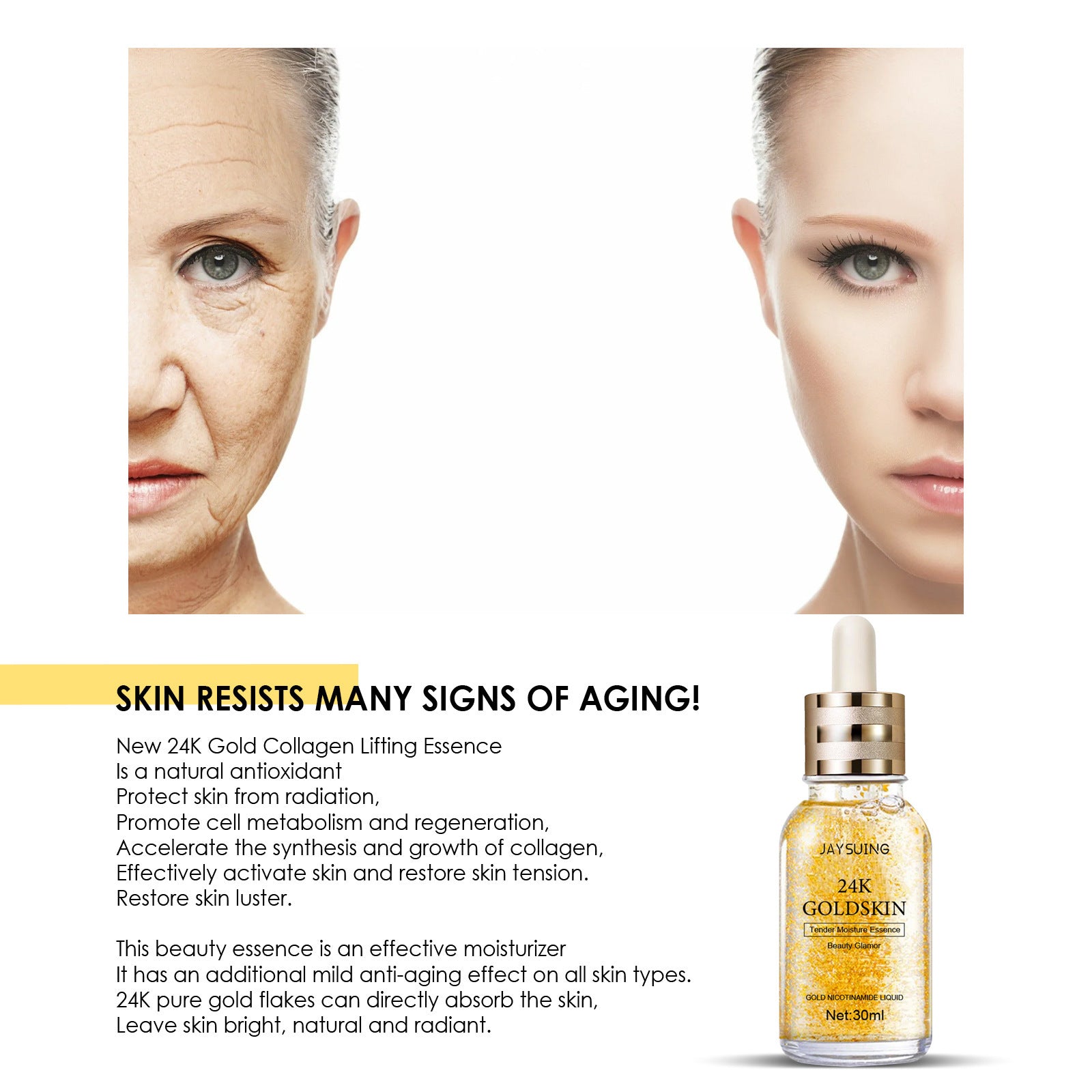 ZyraBeauty 24K Gold Collagen Protein Lifting Serum – Brightens, Moisturizes & Firms Skin for a Youthful Glow