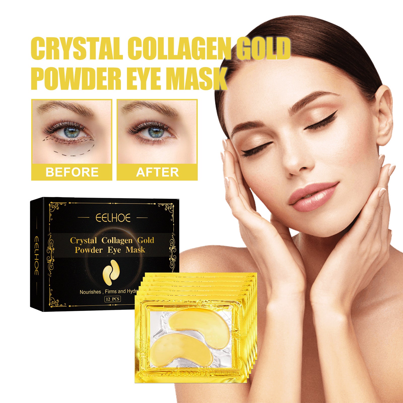 ZyraBeauty EELHOE Collagen Gold Eye Mask – Firming Eye Patches for Dark Circles, Puffy Eyes & Hydrating Eye Care