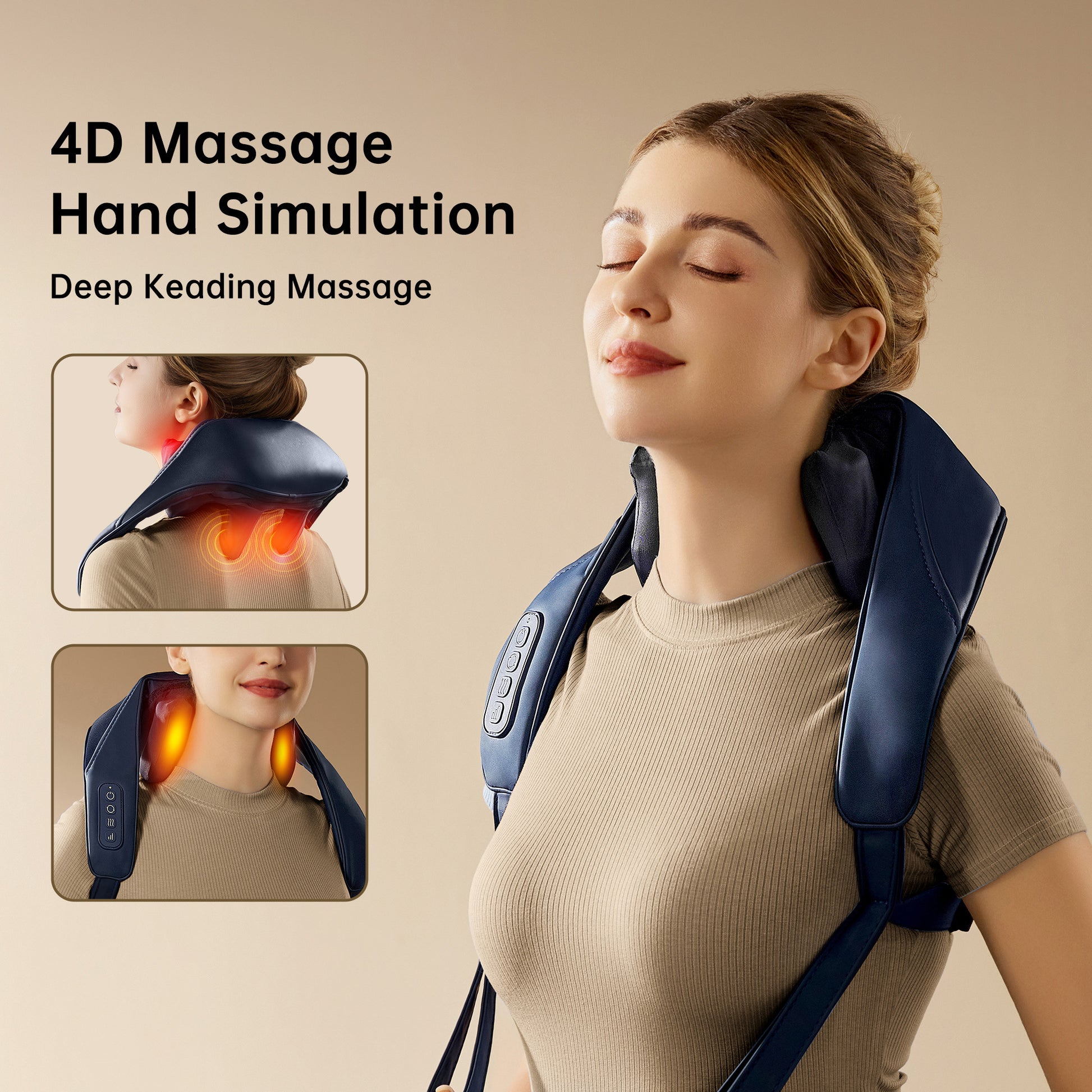 ZyraBeauty Cordless Neck & Back Massager – Deep Tissue Massage with Heat, 6 Heads, Adjustable Intensity