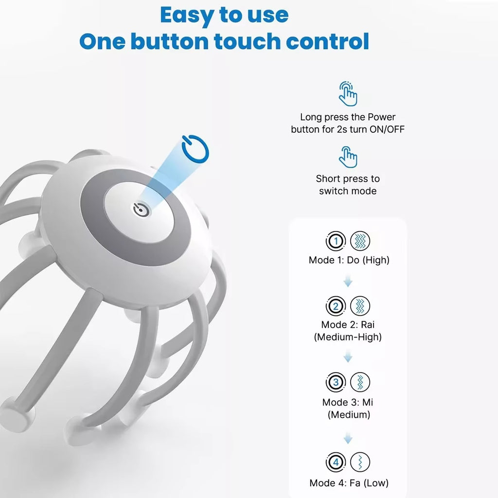 ZyraBeauty Portable Octopus Electric Head Massager – 10 Detachable Claws & 4 Vibration Modes for Scalp Fatigue Relief