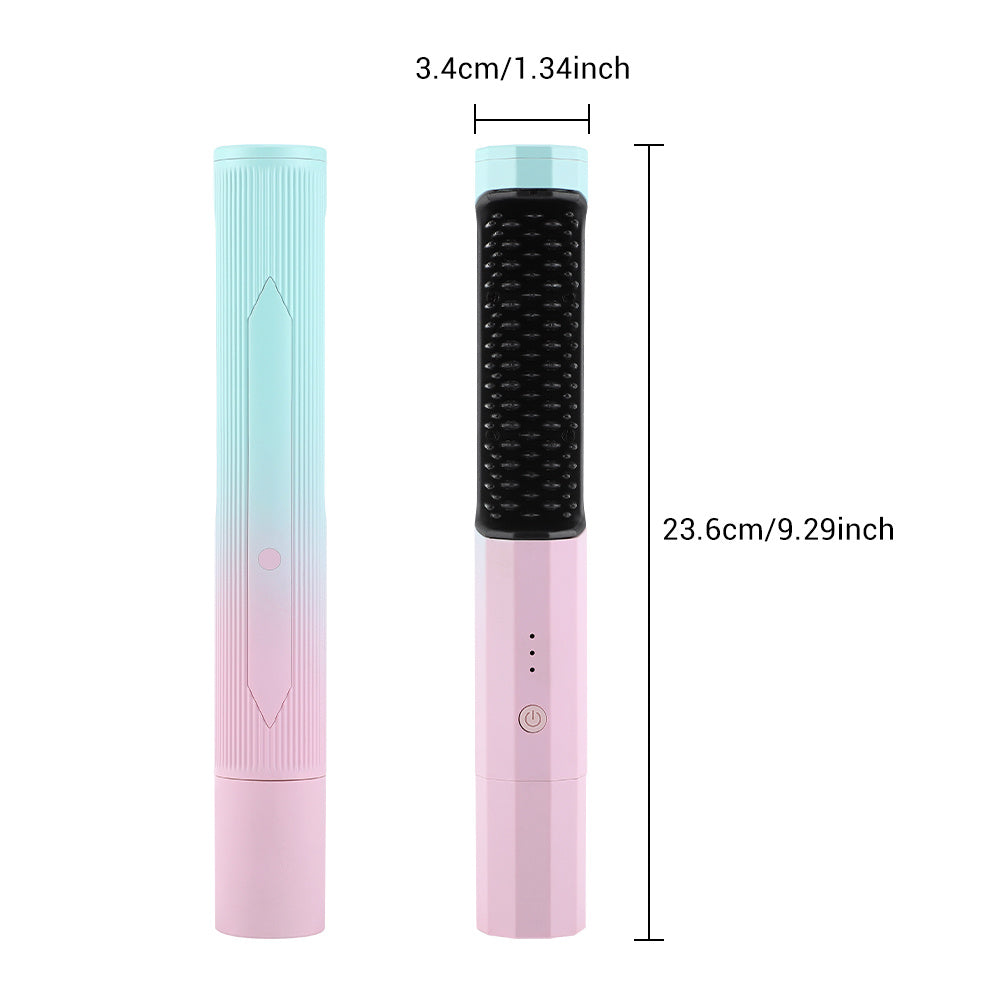 ZyraBeauty Rechargeable Wireless Hair Straightening Combo – Cordless USB Curler & Smoother Brush for Travel, 3 Temp Settings, Anti-Scald Design