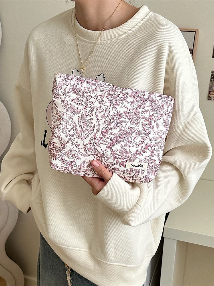 Vintage Floral Cotton Cosmetic Bag – Large Capacity Travel Organizer with Canvas Lining for Women