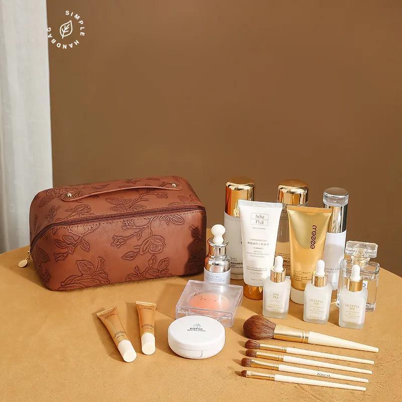 ZyraBeauty Embossed Leather Makeup Bag – Elegant PU Cosmetic Organizer Pouch for Daily Use or Wholesale Bulk Orders