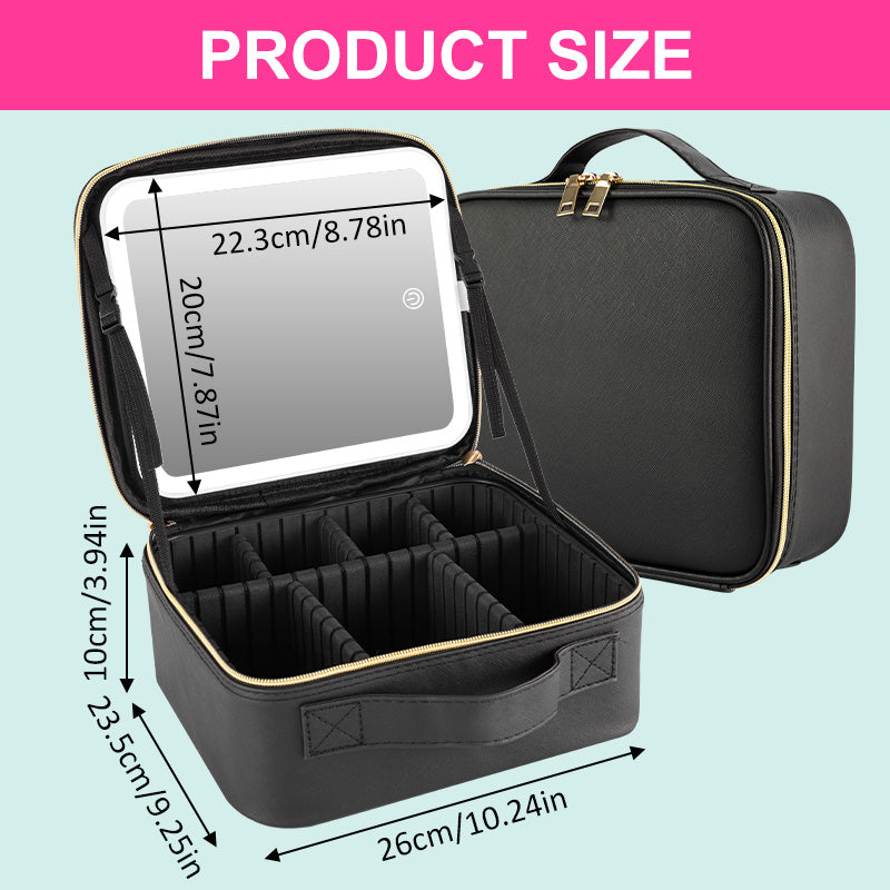 ZyraBeauty Professional Black Makeup Case with LED Light – Portable Cosmetic Storage Box with Mirror, Organizers & USB Charging