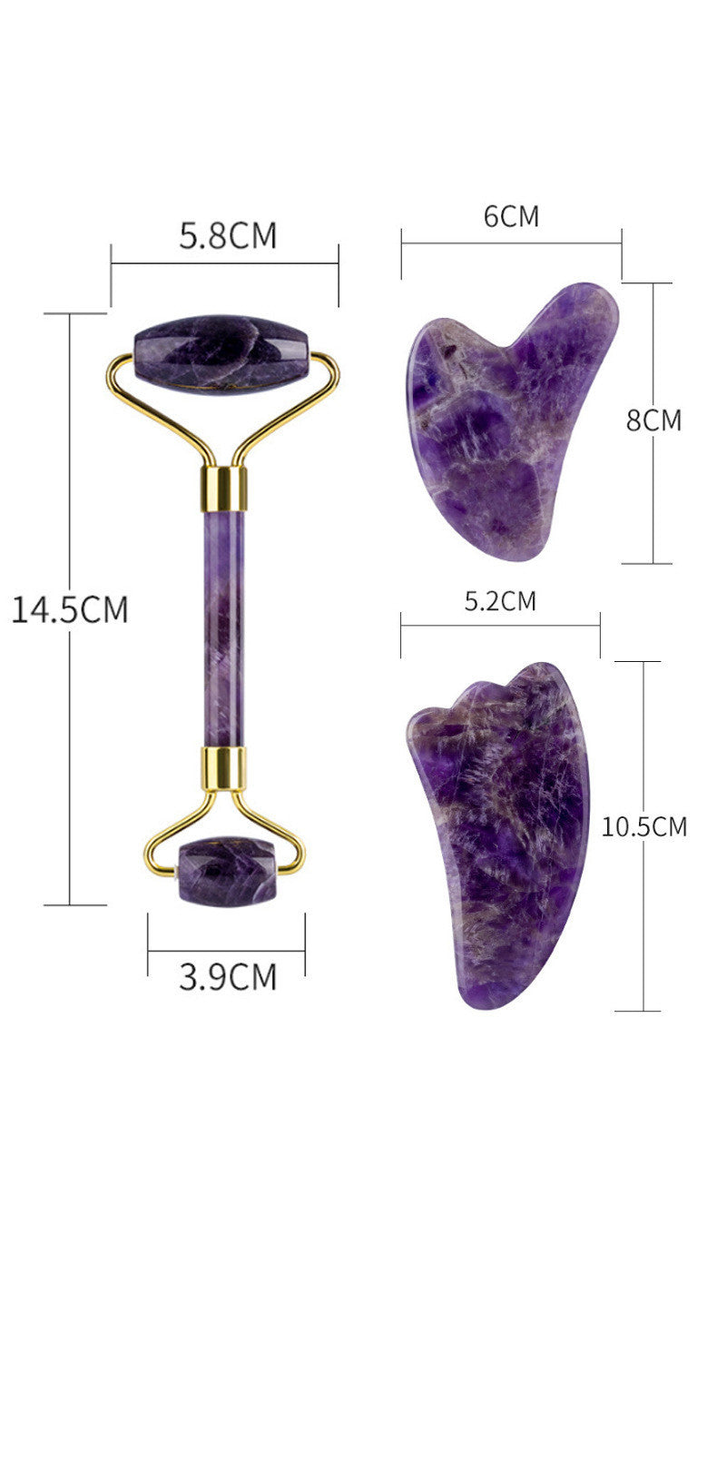 ZyraBeauty Amethyst Roller Set with Heart-Shaped Gua Sha Massager – Natural Crystal Facial Roller & Scraper for Skin Detox & Rejuvenation