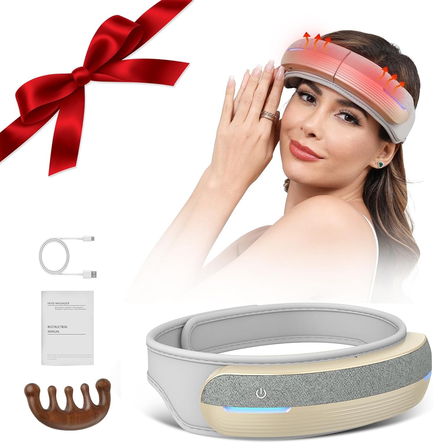 ZyraBeauty Foldable Heated Head Massager – Air Compression, Music, & USB Rechargeable for Deep Relaxation & Stress Relief