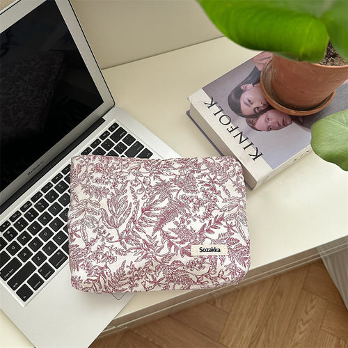 Vintage Floral Cotton Cosmetic Bag – Large Capacity Travel Organizer with Canvas Lining for Women