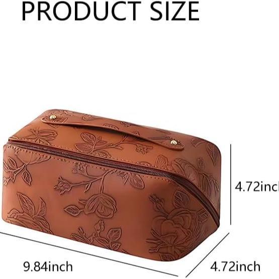 ZyraBeauty Embossed Leather Makeup Bag – Elegant PU Cosmetic Organizer Pouch for Daily Use or Wholesale Bulk Orders