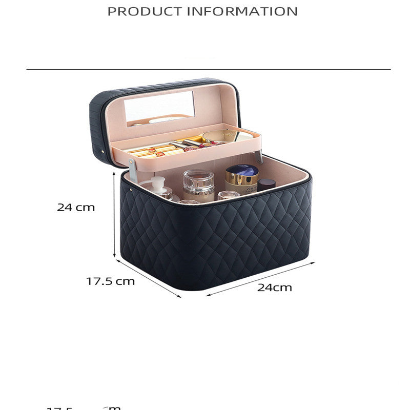 ZyraBeauty Large Capacity Korean Style Cosmetic Storage Box – PU Leather Travel Makeup Case with Multiple Compartments & Handle